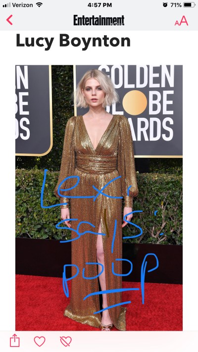 lucy boynton golden globes red carpet